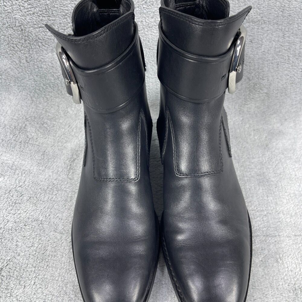 Alexander Wang Boots Women 7 Black Leather Ankle Buckle Moto Goth Edgy Luxury - Picture 9 of 14